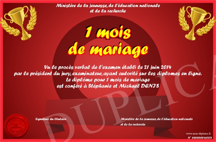 diplome 1 an de mariage